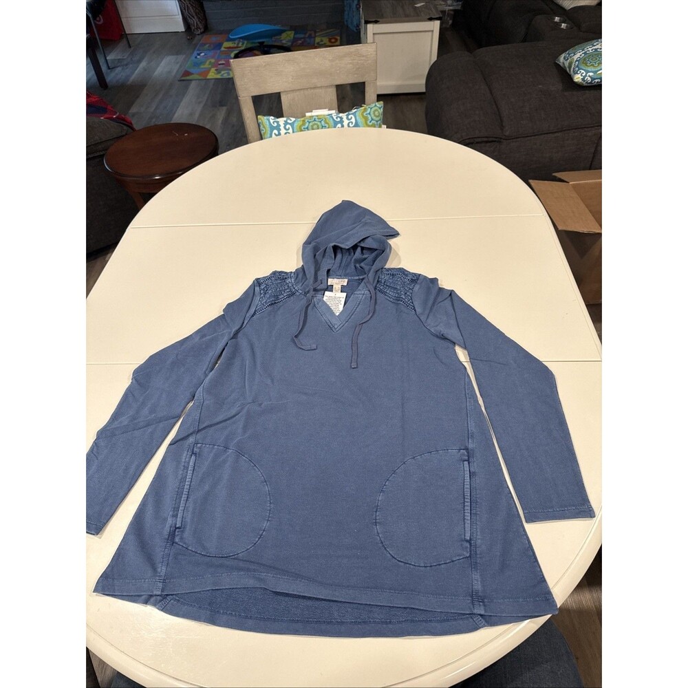 LOGO by Lori Goldstein Women's Blue French Terry Hoodie Pockets Size X-Small